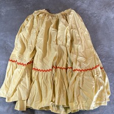 Vintage Yellow Prairie Skirt Womens Medium Full Maxi Red Trim Boho Western 70s