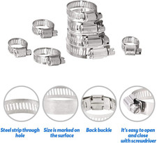 100Pcs Adjustable 8-44Mm Range 304 Stainless Steel Worm Gear Hose Clamps Assortm