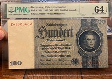 Germany 100 Reichsmark 1935 Pick#  183b (Rare  b  version) PMG CU 64 EPQ !