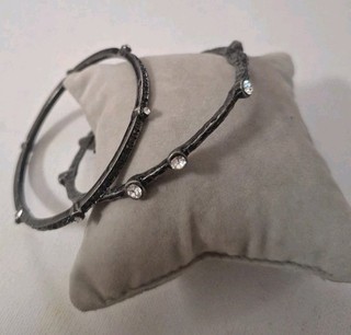 Gunmetal Rhinestone CZ Gothic Bangles Set Of 2