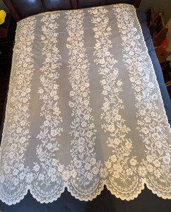 Vintage Lace Curtain Panels Set of 2 Cream Ivory Floral Scalloped Cottage 84"