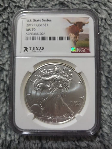 2019 7K Metals U.S. State Series American Silver Eagle NGC MS70 -Texas 3of50