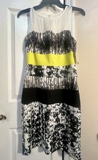 BCBGMAXAZRIA Tara Colorblock Sheath Dress White Black Yellow Sleeveless Knee 2