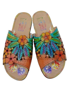 NWOB L'Artiste Spring Step Leather Sandal Womens 8.5 Multicolor Floral Slides