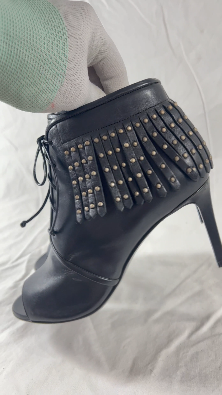 Stivaletti neri SAINT LAURENT Paris con frange borchie $1295 37 7US Made in Italy