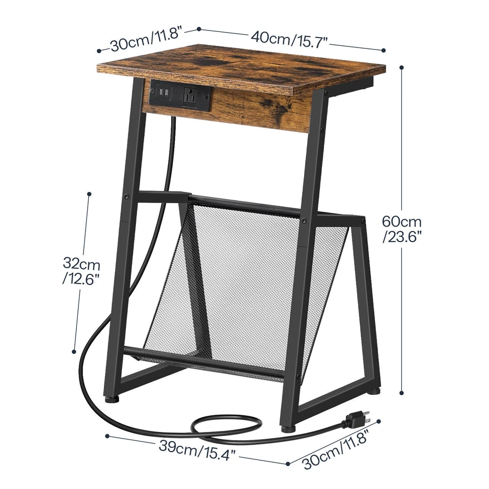 HOOBRO End Table with Charging Station Bedside Table Nightstand Coffee Table - Image 4 of 4