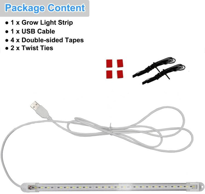 LED Grow Light Strip USB Full Spectrum Lamp for Indoor Plants 12.8" Sunlight