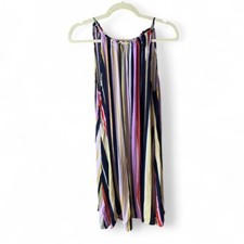 LOFT Colorful Striped Halter Pocket Knee Length Swing Dress L Viscose