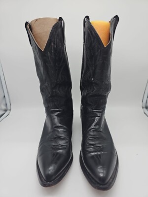 Dan Post Leather Cowboy Boots Men's 10D Stitched Black Heeled 2110J Milwaukee