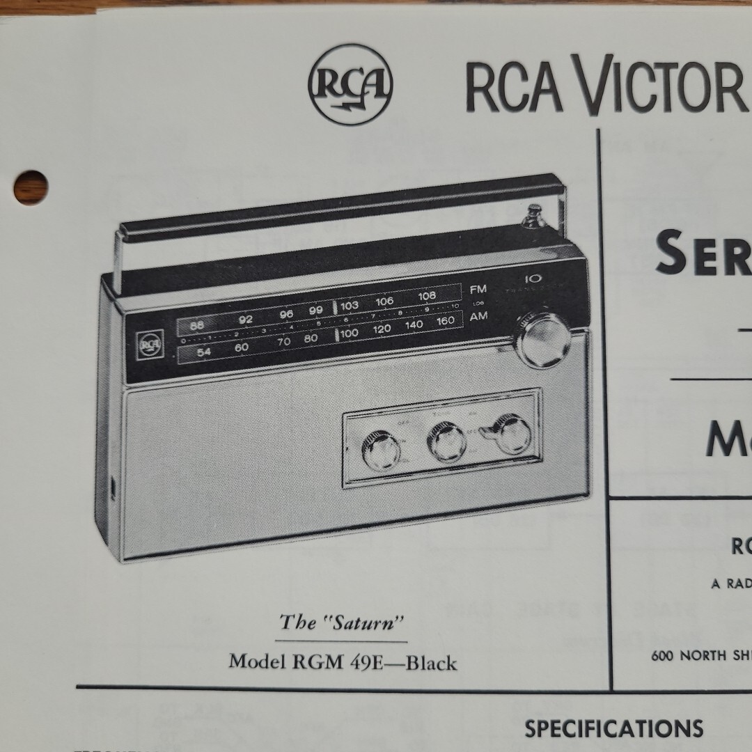 Vintage RCA Victor Radio Service Data Model RGM 49 1965 No 22