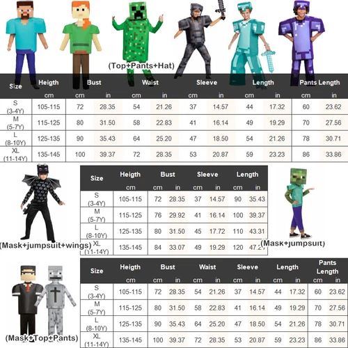 Kids Minecraft Halloween Cosplay Costume Jumpsuit Fancy Dress Party Outfit W1 - Picture 3 of 34