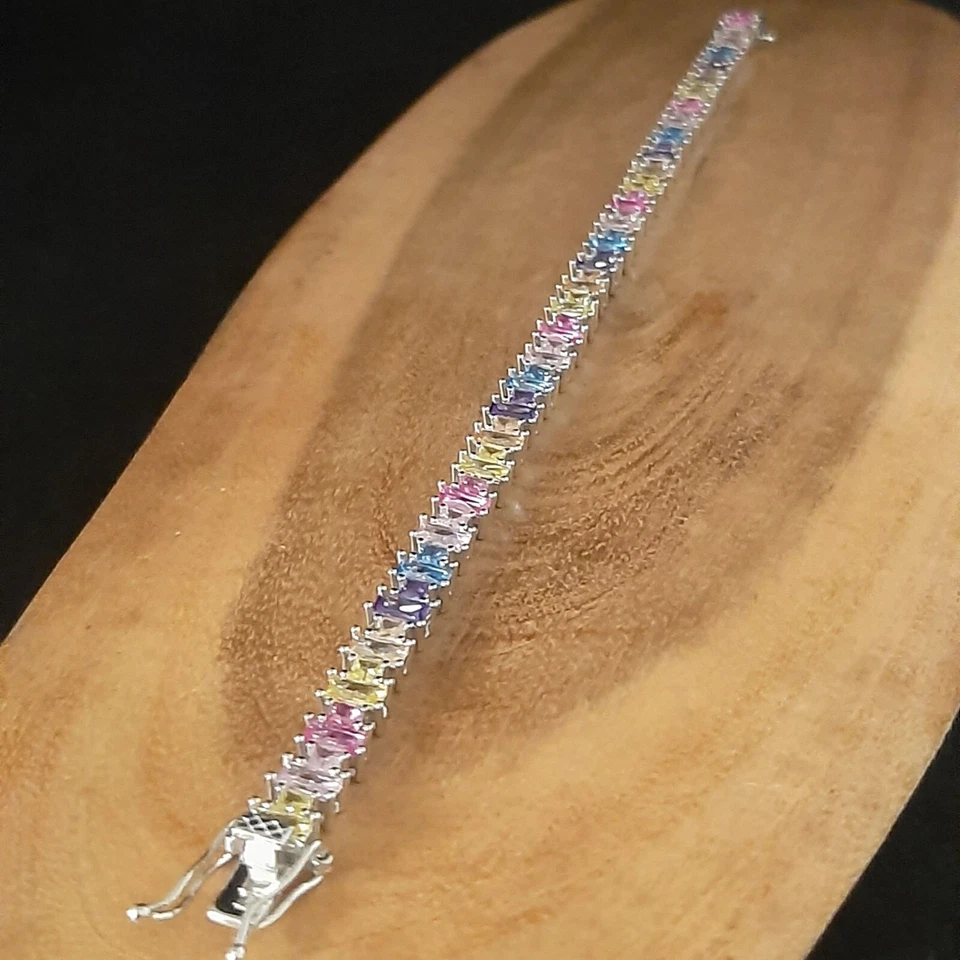 Pulsera Tenis Multi Piedra, Piedras Preciosas Naturales Multicolor, Regalos Día de la Madre Foto 3 de 4