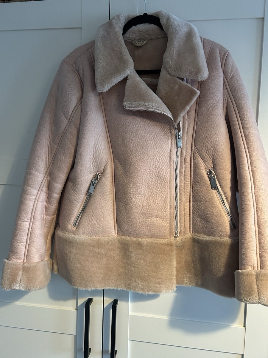 Miss Selfridge Pink Aviator Faux Fur Jacket Blush Pale Pink UK