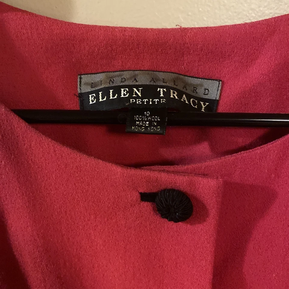 Vestido Linda Allard Ellen Tracy Vintage 100% Lana Fucsia Botón Talla 10 Pequeño Foto 2 de 4