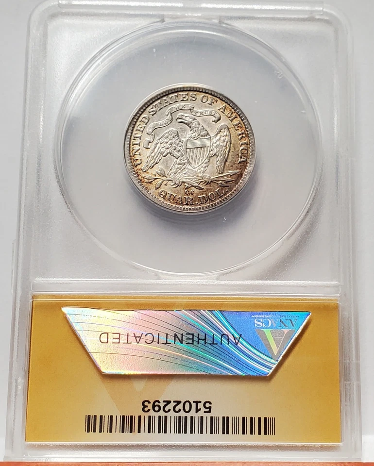 1878 Cc Seated Liberty Quarter Anacs Xf40 Details Major Die Clashes Toned - Image 3 of 4