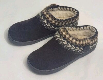 Clarks Women's Sweater Clog Slip On Faux Fur Lined Slippers Brown Size 7
