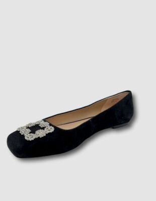 $185 Neiman Marcus Women's Black Suede Embellished Ballet Flat Shoes Size US 6 M