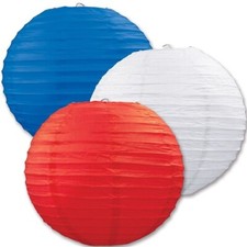 Paper Lantern Set 9.5 inch Red White  Blue 3 Pack Paper Patriotic Decorations