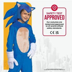 Deluxe Sonic The Hedgehog Kids Costume Jumpsuit Headpiece Gloves Medium