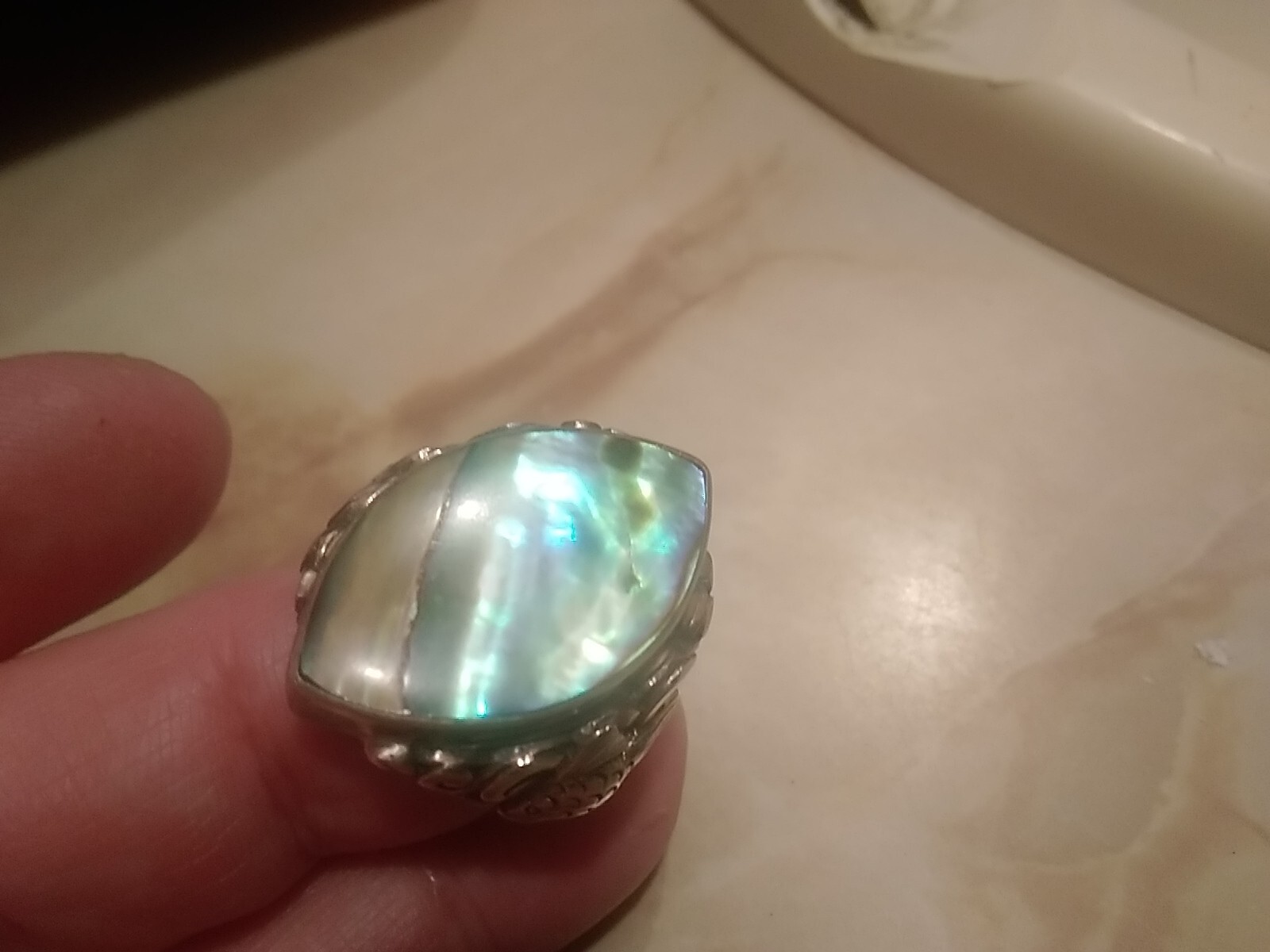 Vintage 925 Fish Abalone Shell Statement   Ring W… - image 16