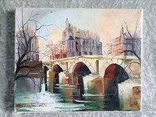 Huile sur toile vue de Paris le Pont Neuf en hiver
