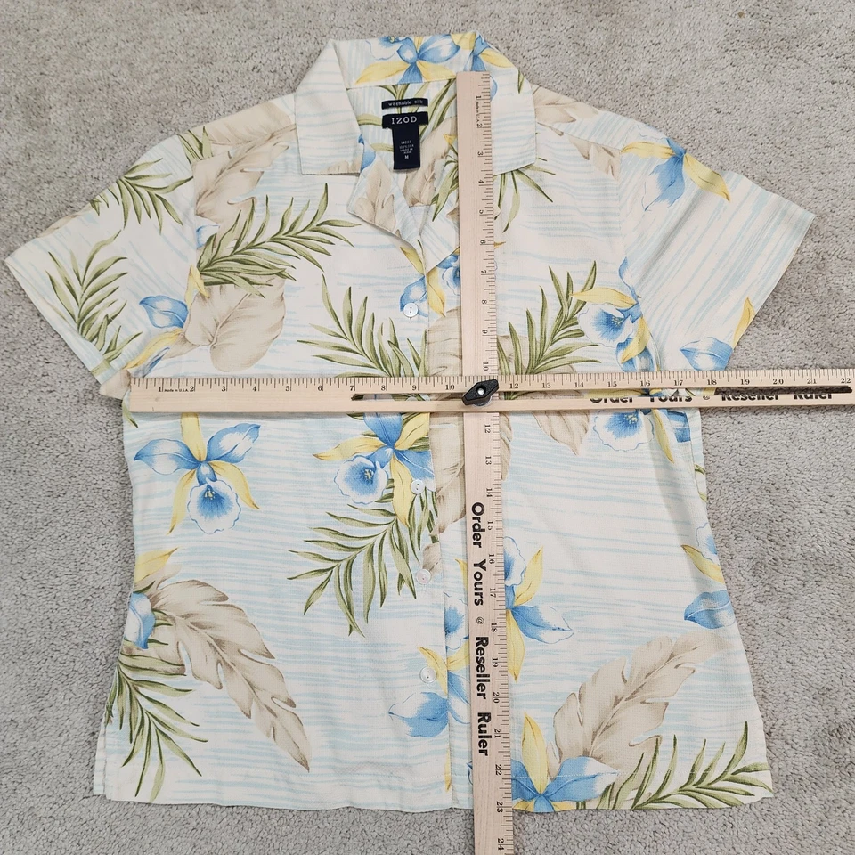 Izod Golf Washable Silk Hawaiian Floral Short Sleeve Button Up Shirt Medium — 第 2/4 张图片