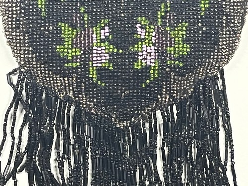 VINTAGE MADE IN GERMANY Black Floral Design Beaded Bag Purse Snap Clasp No Chain - Picture 3 of 8