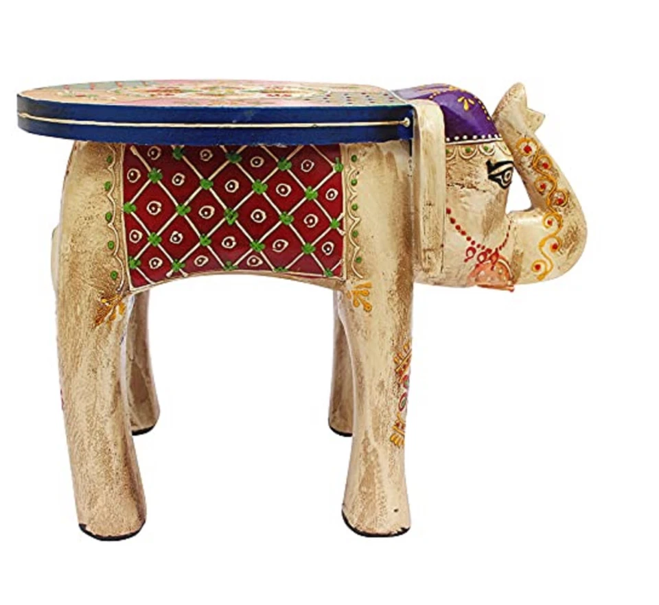 Hand Painted Wooden Multi Elephant Shape Floor Side Decorative Stool, Kids Stool - Image 4 of 4