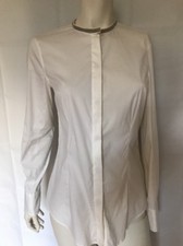 NWT Brunello Cucinelli White Stretch Cotton Monili Collar Shirt Button Down Sz M