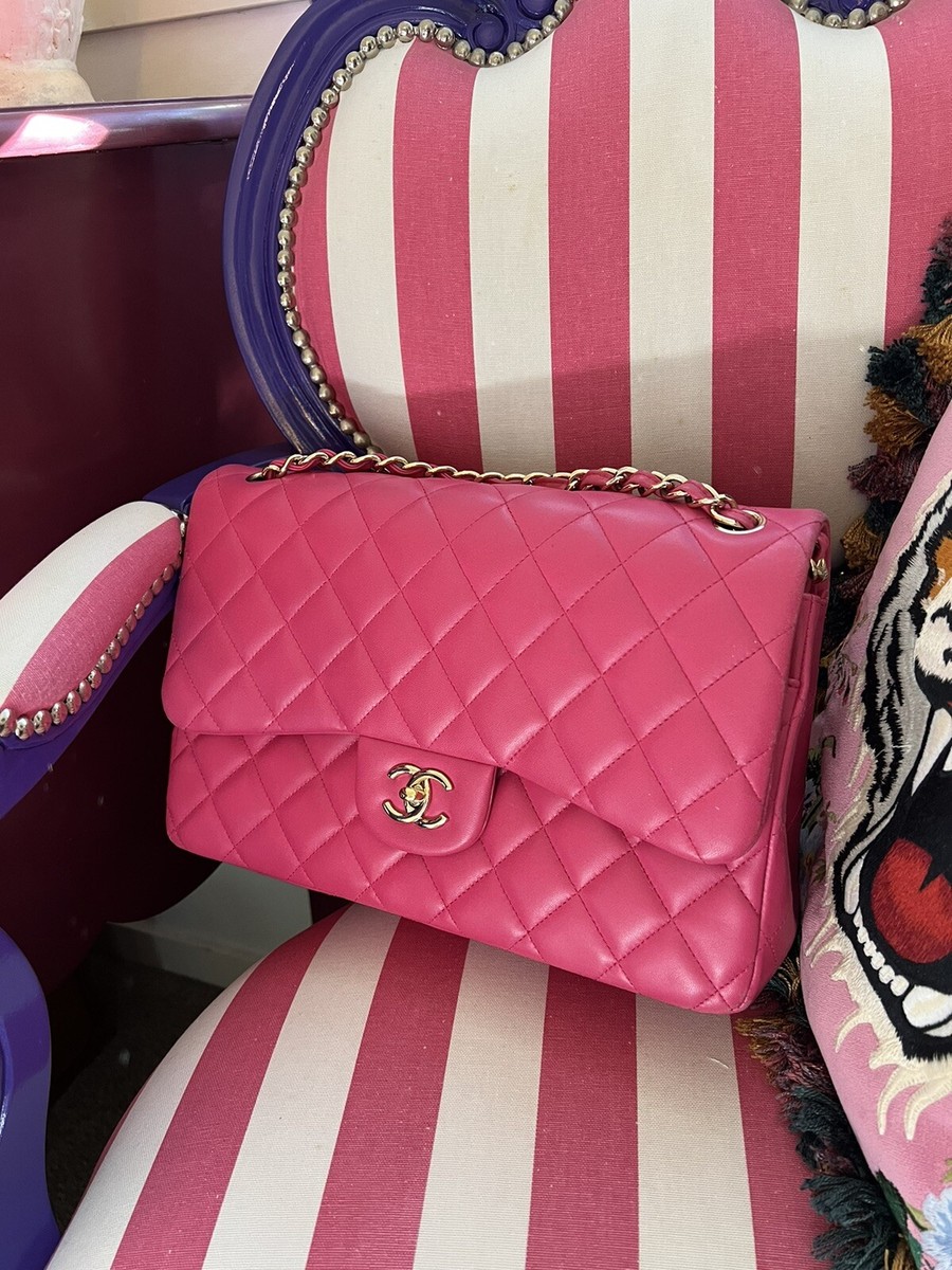 Chanel Classic Pink Bubblegum Lambskin Double Flap Bag with Gold Hardware