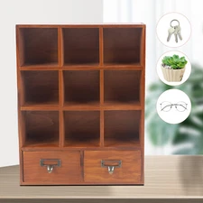 Wood Wall Mounted Box Curio Miniature Shelf with Metal Handle 9 Cube Shadow