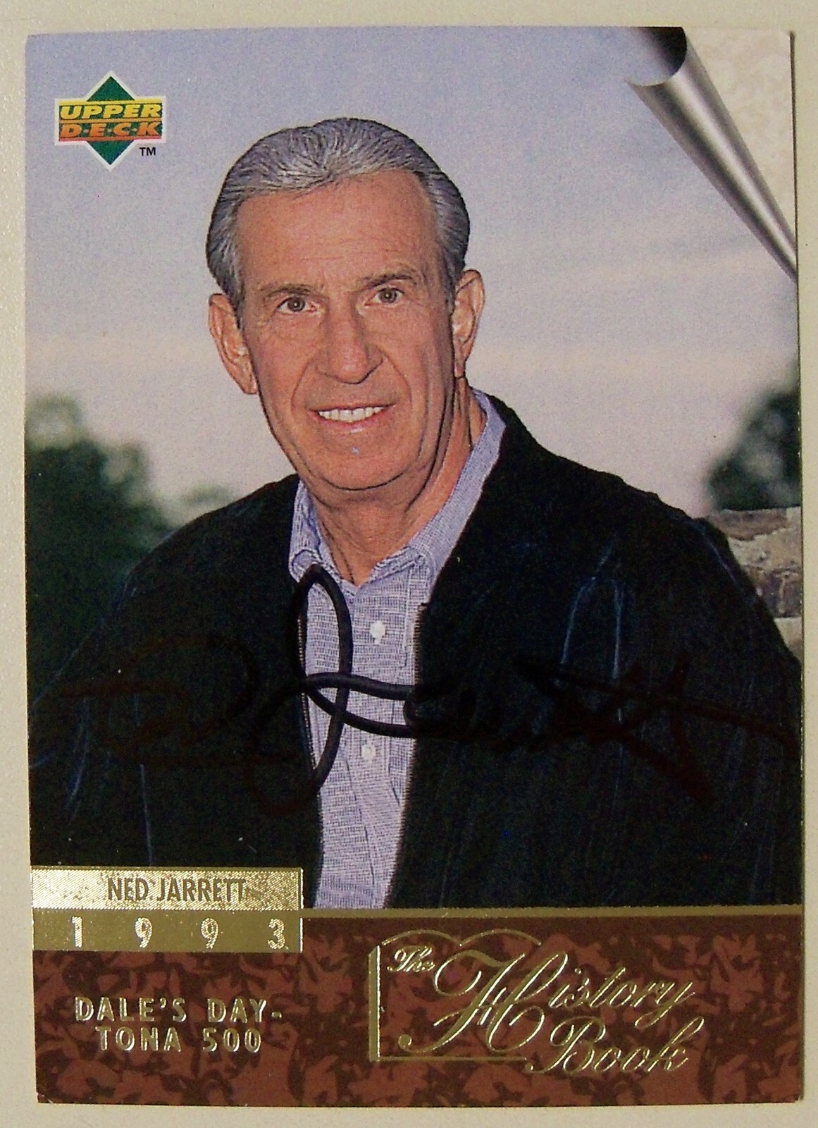 Ned Jarrett HOF 1996 Upper Deck #140 History Book Hand AUTOGRAPHED GOLD Foil NM