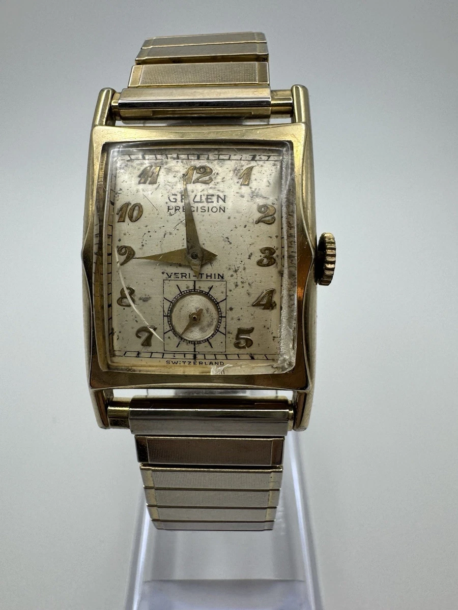 Gruen Vintage Precision Gold-Tone Rectangular Wristwatch 19k GF Gruen Tank Watch Women 27mm Gold Dial Gold Tone Rectangle  main image 4