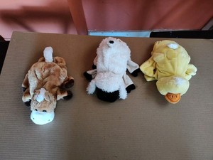 Lot Of 3 DREAM Plush 10" HAND PUPPETS - Horse, Lamb & Duck Good Condition 
