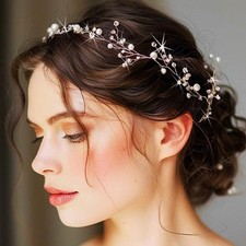 Silver Rhinestone Bride Wedding Headband Crystal Flower Bridal Hair Vine