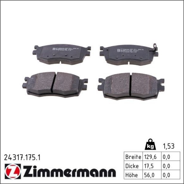 Zimmermann 24317.175.1 Bremsbelagsatz FüR Hyundai KIA I20 Accent RIO PB PBT MC-image