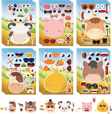 24 Sheets Farm Animal Make a Face Sticker Sheets for Kids Todders Activities, Ma
