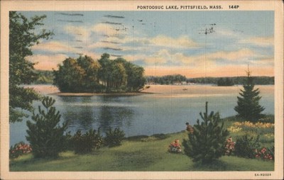 Pontoosuc Lake,Pittsfield,MA Teich 1943 Mrs Geo. Atkins,Barrington,NJ Vintage PC