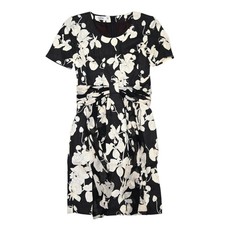 VALENTINO GARAVANI Floral Print Linen/Silk Short-Sleeve Dress 38/4 T2603-k041