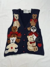 Vintage Eagle’s Eye 1995 Navy Blue Christmas Teddy Bear Sweater Vest Medium
