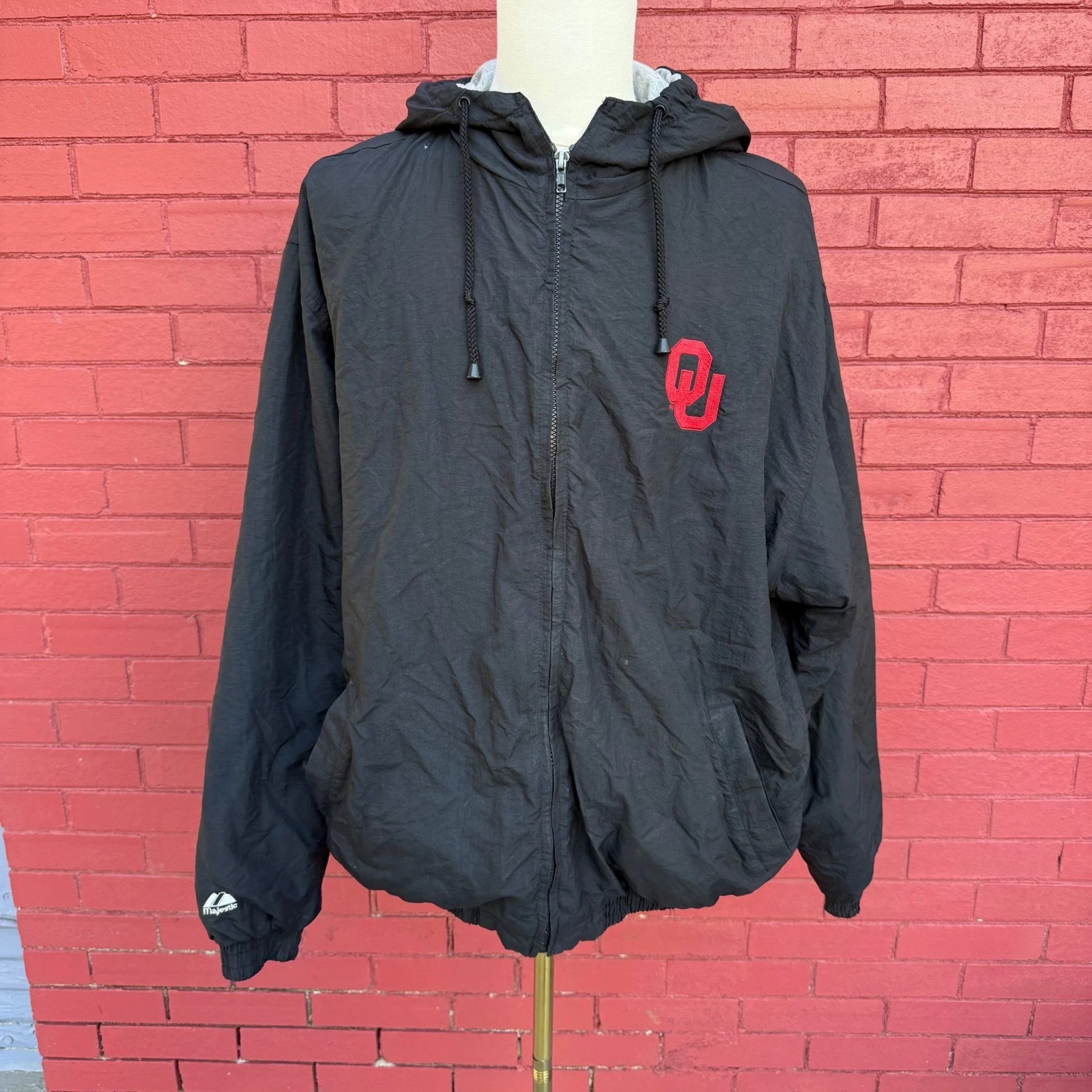Majestic Oklahoma Sooners NCAA Mens XXL Black Full Zip Hooded Windbreaker