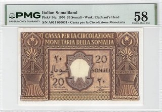 Somalilandia italiana 20 somalíes 1950 P 14a PMG 58