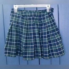 Green Blue Plaid Mini Skirt Fits Juniors Small Medium Pleated Dark Academia Twee