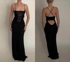 vintage valentino embellished evening dress black open back long maxi 