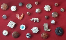 25 Vintage & Modern Fun Button Lot - Realistic, Metal, Leather, Wood, Covers