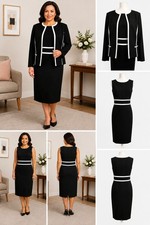 Black Label Evan-Picone 2-Piece Dress Suit Size 12 Black White Career Formal