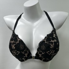 Victoria's Secret 32DD Very Sexy Push Up Bra Black Lace Front Close Racerback