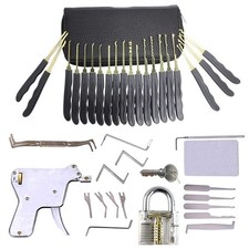 28-teilige Dietrich Set mit transparentem Vorh&auml;ngeschloss und Lockpick-Pistole