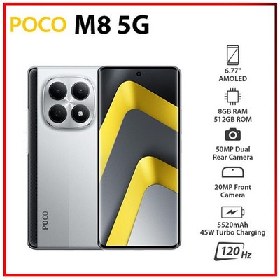 Xiaomi POCO M8 5G 8GB+512GB SILVER Dual SIM Unlocked Android Cell Phone
