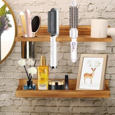 MRPAPA Hair Tool Organizer Wall Mount,2 Layer Rustic Blow Dryer Holder, Wooden B